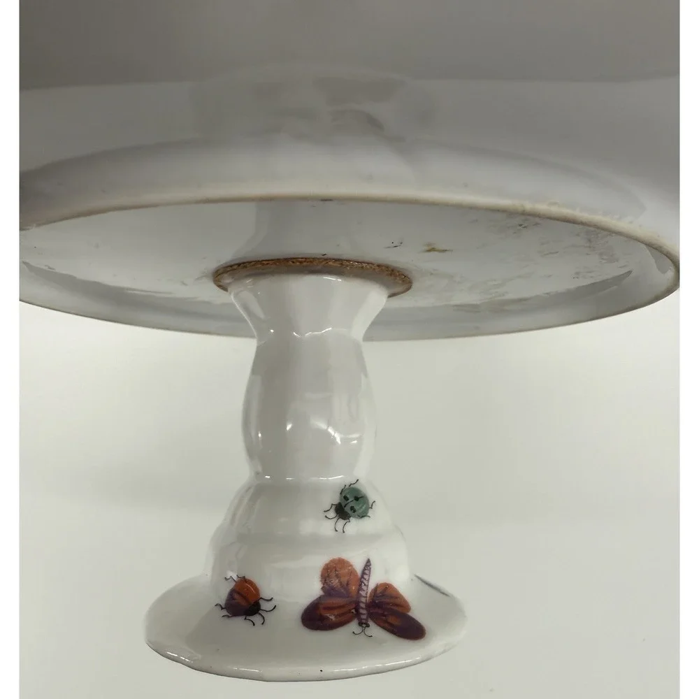 Lefton China Hand-Painted Compote Footed Dish Butterflies Pedestal Bowl‎